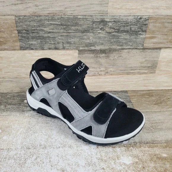 Kuru Tread Womens Sandals Sz 8 M Fossil Gray Sky Blue Jet Black Suede Comfort - Picture 1 of 12